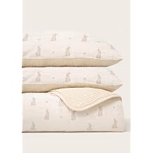Oilo Premium Cotton Muslin Bunny Crib Quilt & 2 Pillow Sham Set - [Imperfect/Clearance] - 45"x60" Toddler Bedding, Bunny