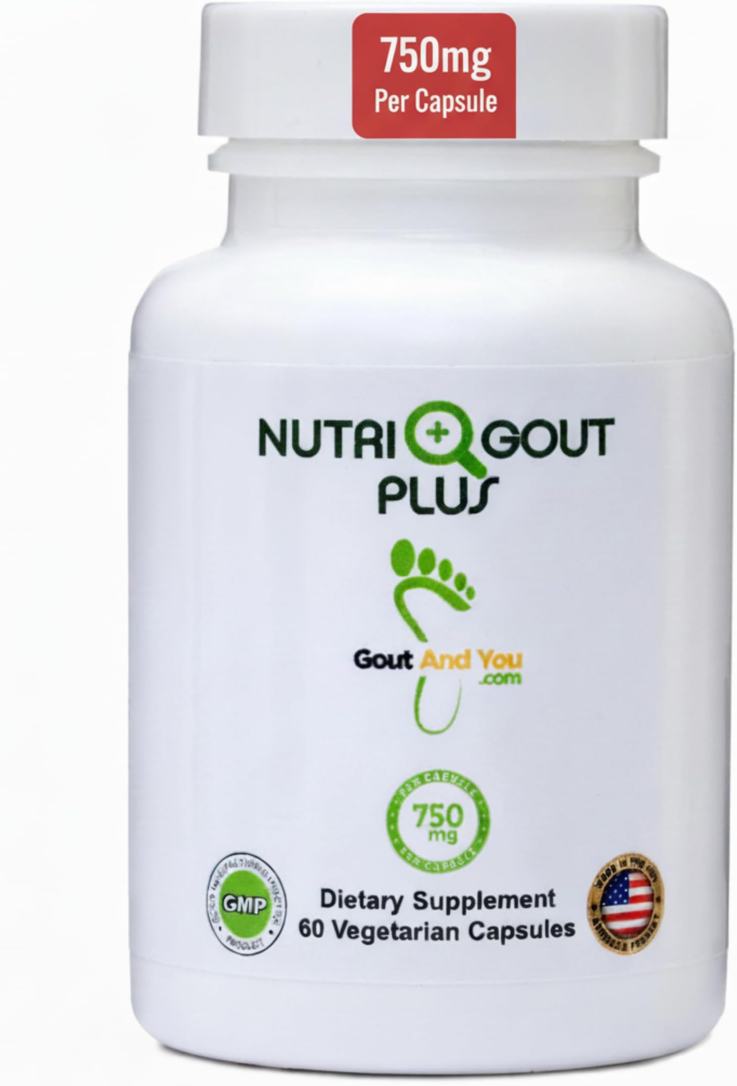 - NutriGout Plus - Uric Acid Support Premium Formula - 60 Vegetarian Capsules - 750 mg per Capsule