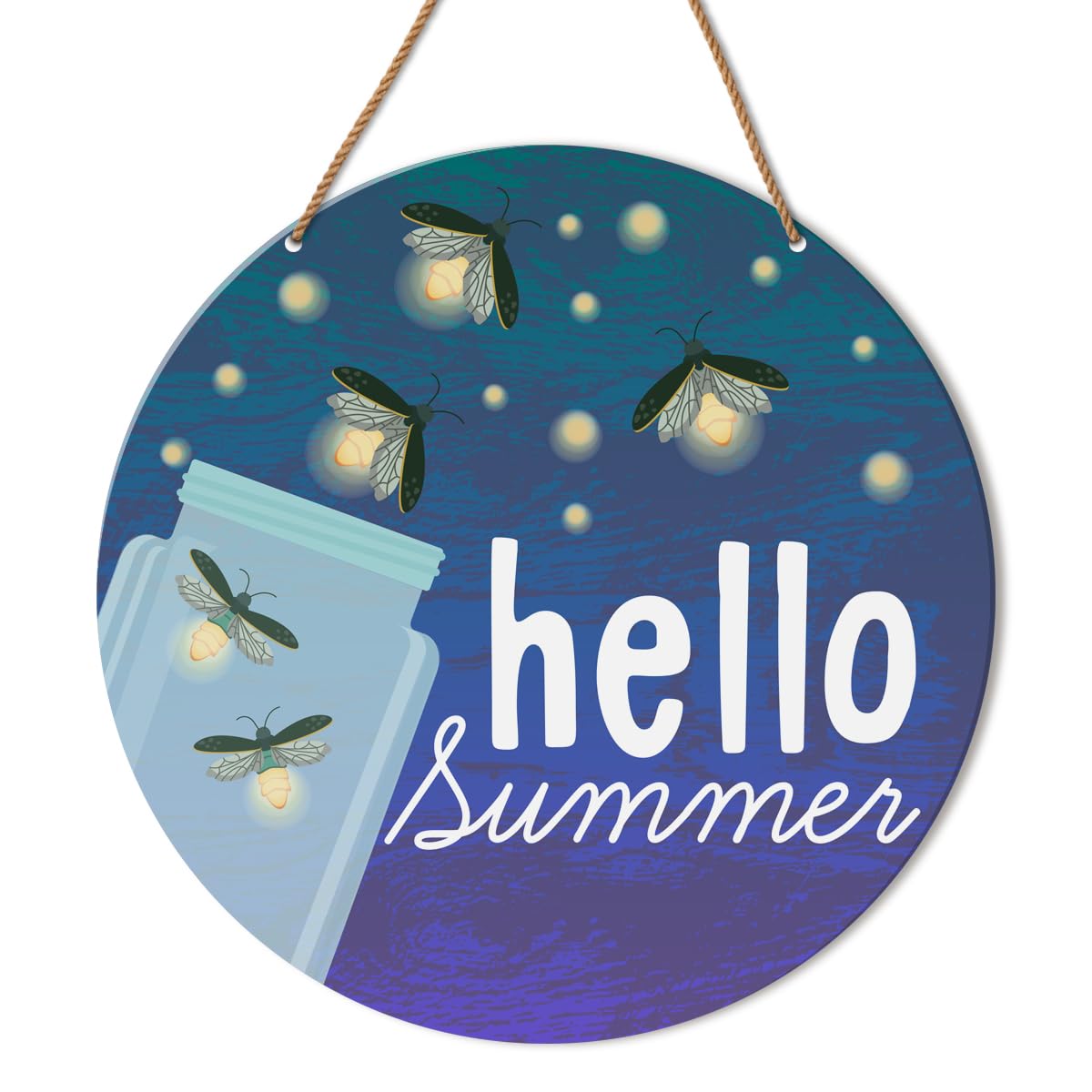 Hello Summer Sign for Front Door, Firefly Summer Sign Decor for Home Door Front Porch Lightning Bug Country Farmhouse Wall Decorations Wooden Hanging Sign