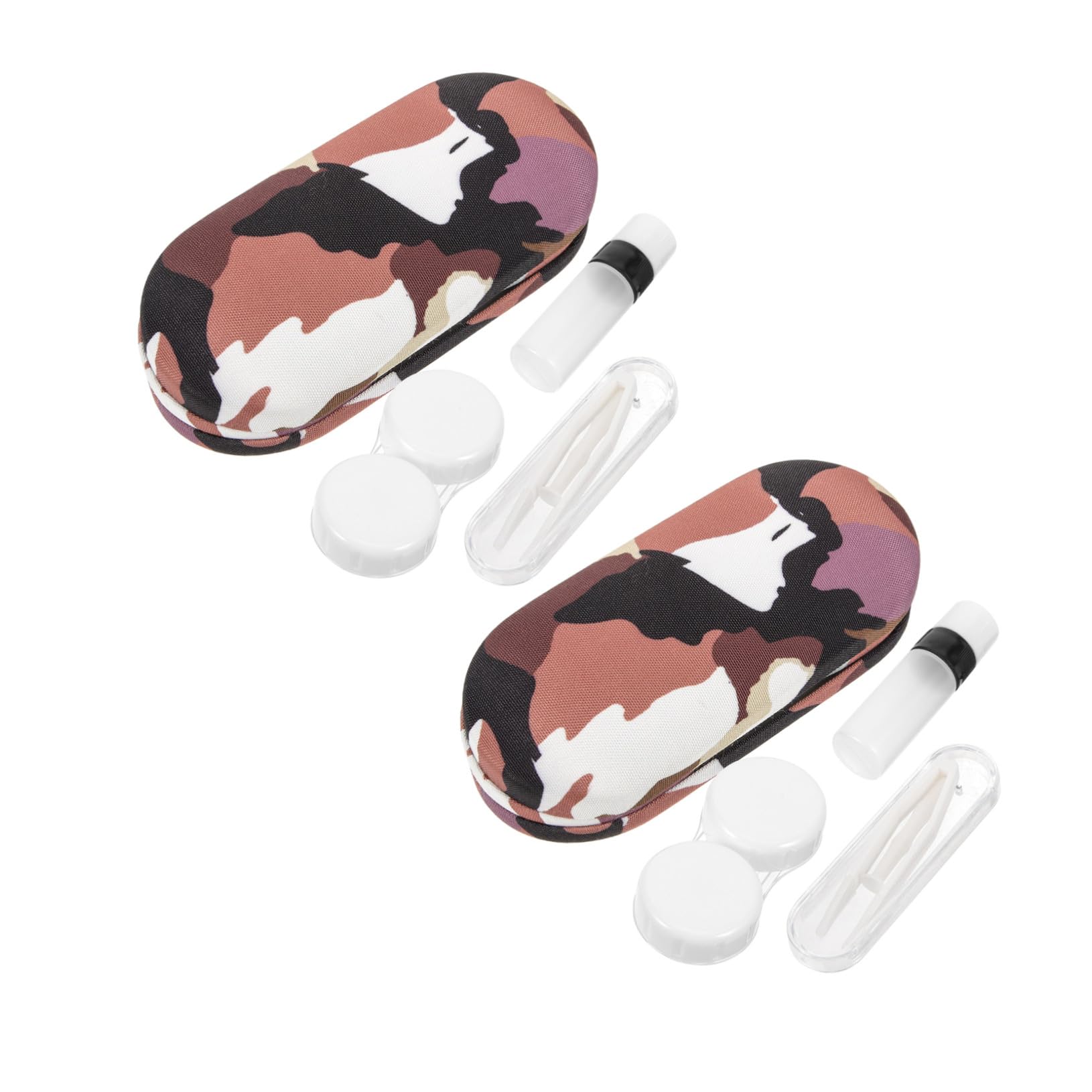 NOLITOY 2 Ensembles Étui Lunettes Double Compartiment Camouflage Boîte Rigide pour Lunettes et Lentilles Invisibles avec Miroir et Pince Portable pour Voyage et Usage Quotidien