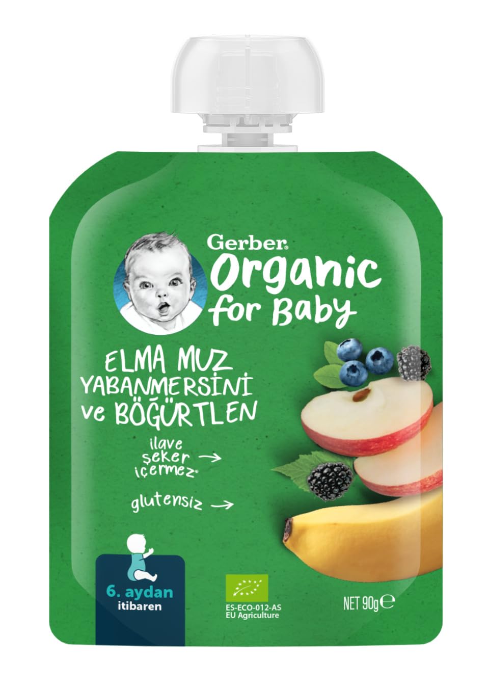 Gerber Organik Muz Yabanmersini Böğürtlen ve Elma Püresi 90 g