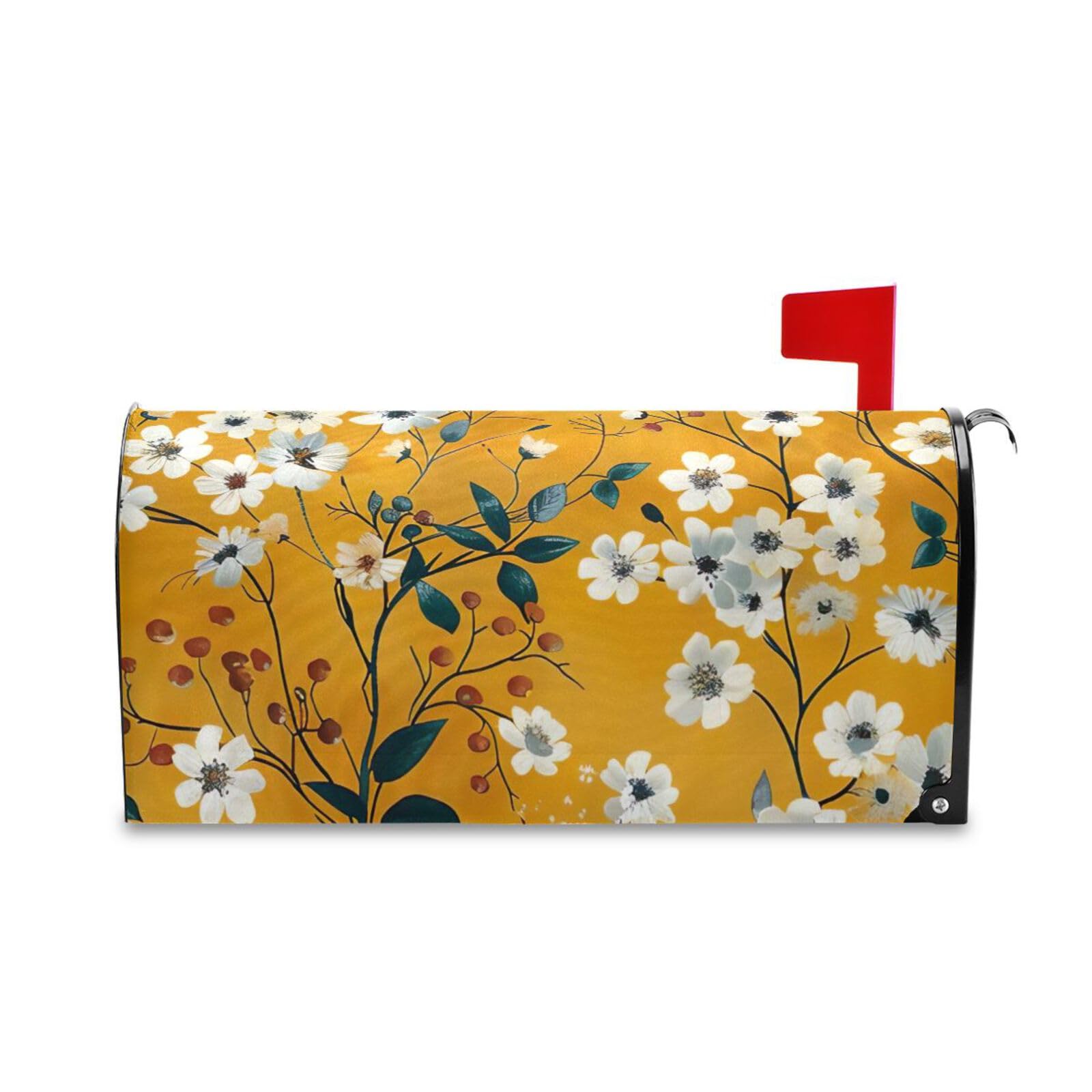 Watercolor Flowers Magnetic Maibox Covers Magnetic Standard Size 21" X 18" Rustic Spring Mailbox Wrap Post Letter Box Cover for Farmhouse Garden Yard Decor