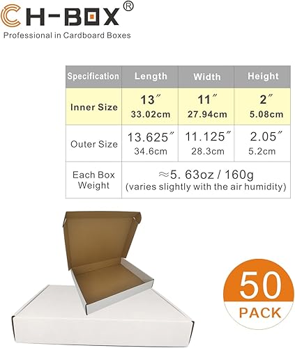 Miniatura 2 de Paquete de 50 cajas de envío pequeñas de 13 x 11 x 2 pulgadas, sobres de cartón corrugado para negocios, color blanco (CM13112)