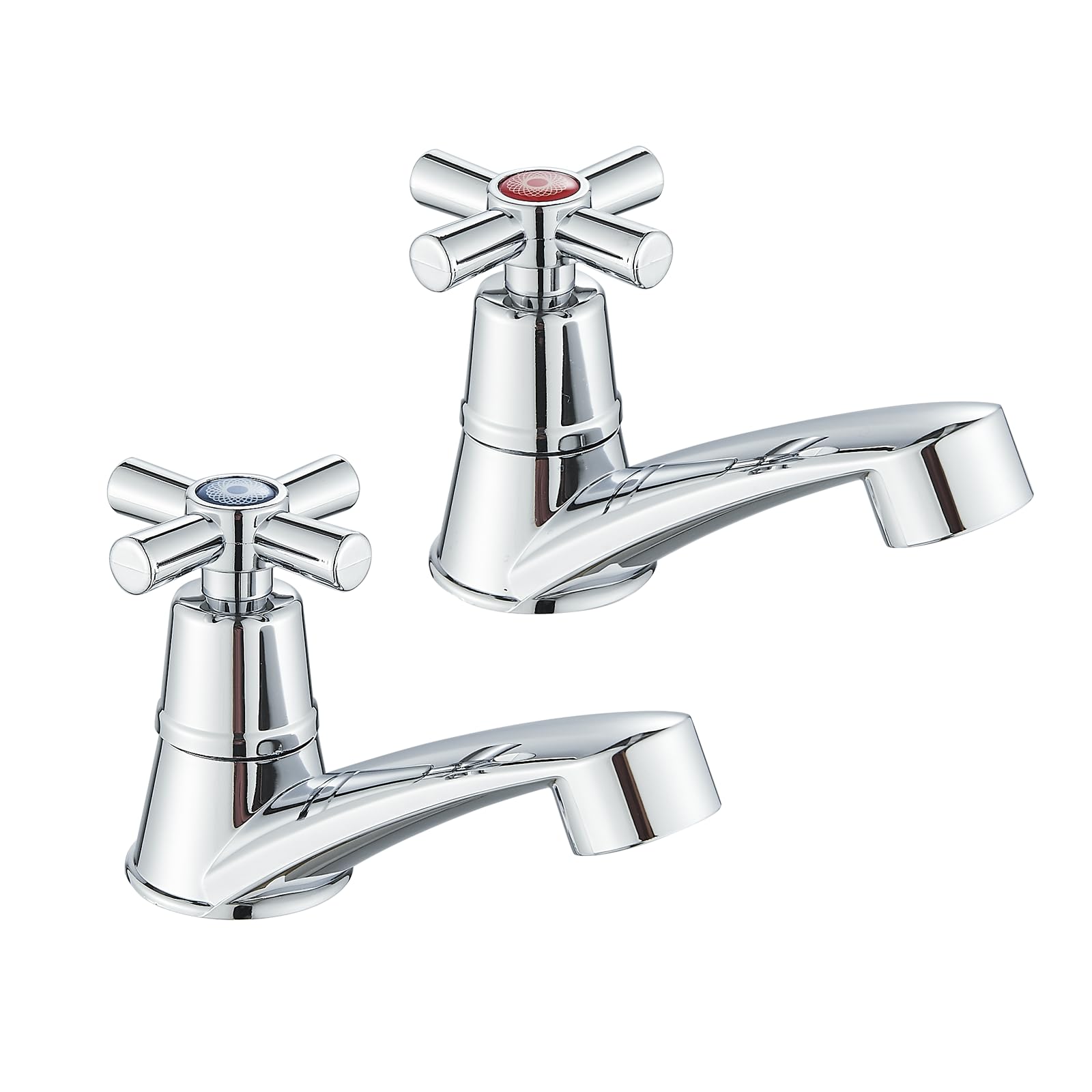 Hevenaov Basin Pillar Taps Pair Bathroom Sink Taps Victorian Traditional Chrome Cross Lever Two Wash Bathroom Faucet 2 Holes Mono Hot and Cold Water G1/2