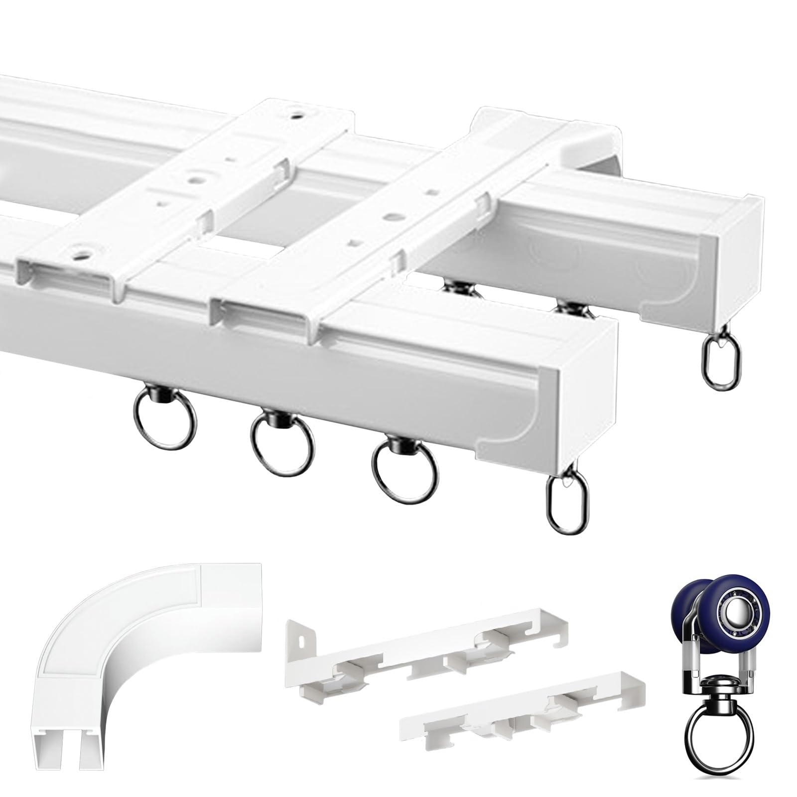 Tringle à rideau de plafond ultra fine en forme de V en aluminium avec connecteurs d'angle pour cloisons de séparation de pièce - 2,5 m de long