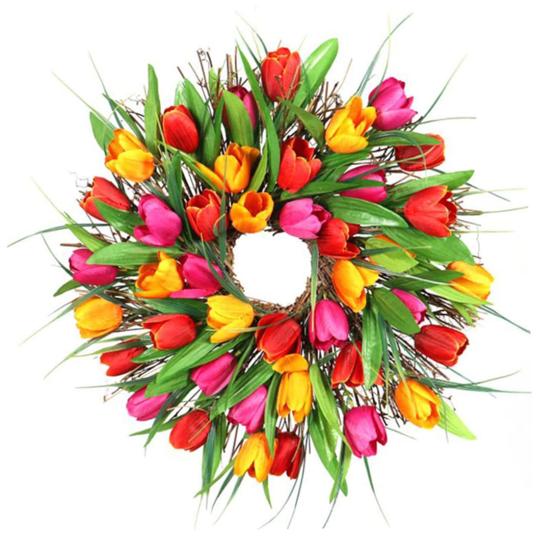 CNAFGBGG Spring Wreath Artificial Tulips Wreath Simulation Flower Garland for Front Door 40cm Style1..