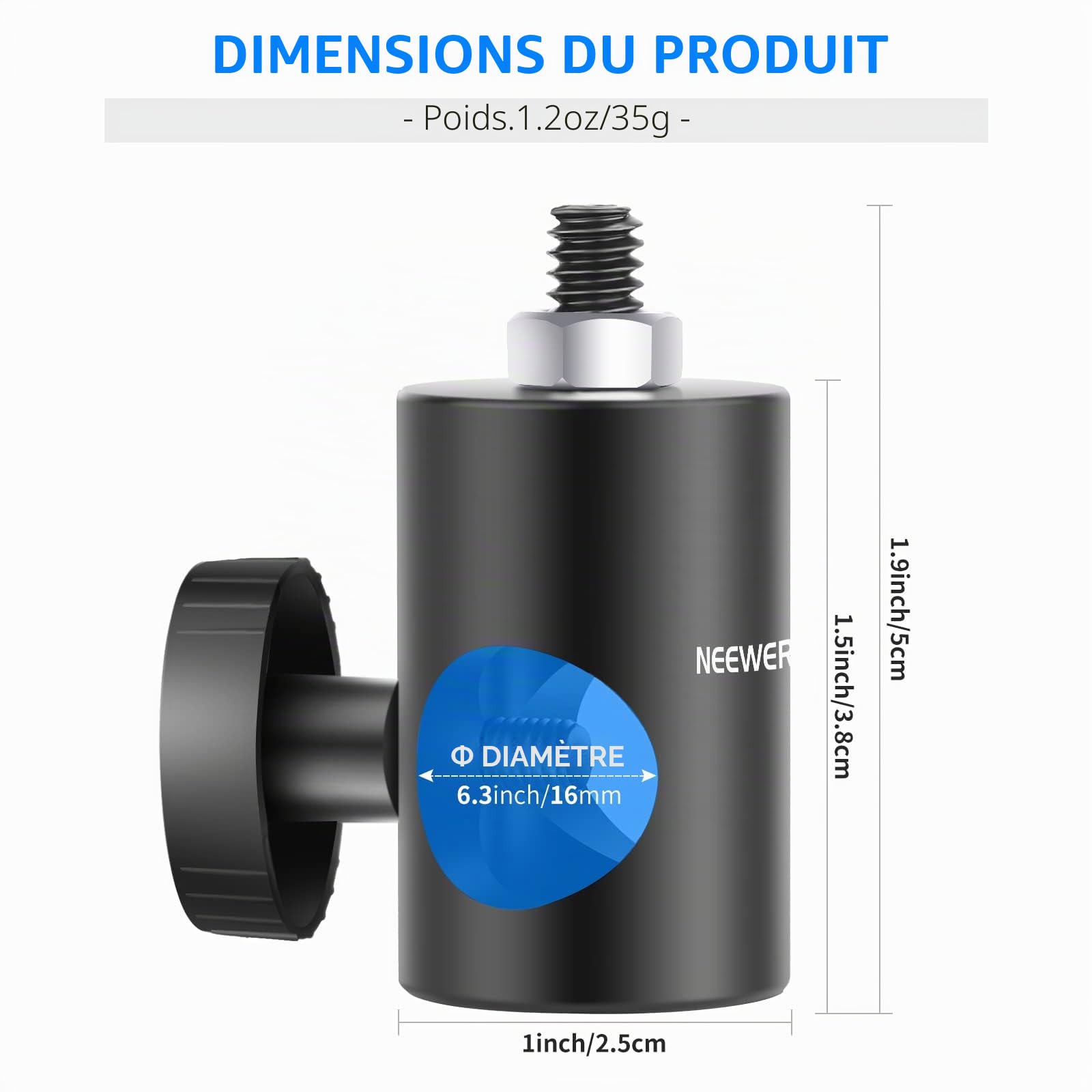 NEEWER 2 Packs Adaptateur Rapide Convertir avec Vis 1/4",Adaptateur de Pointe pour Support d'éclairage Multifonctionnel-Convient pour Le Support de Caméra, pour Studio Photo- ST12