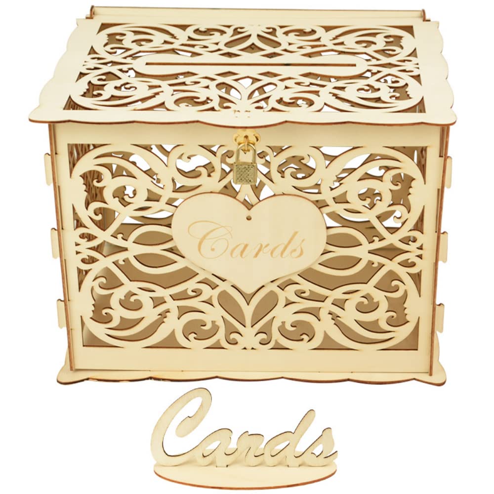 Boîte à cartes de mariage en bois tirelire anniversaire avec serrure W04