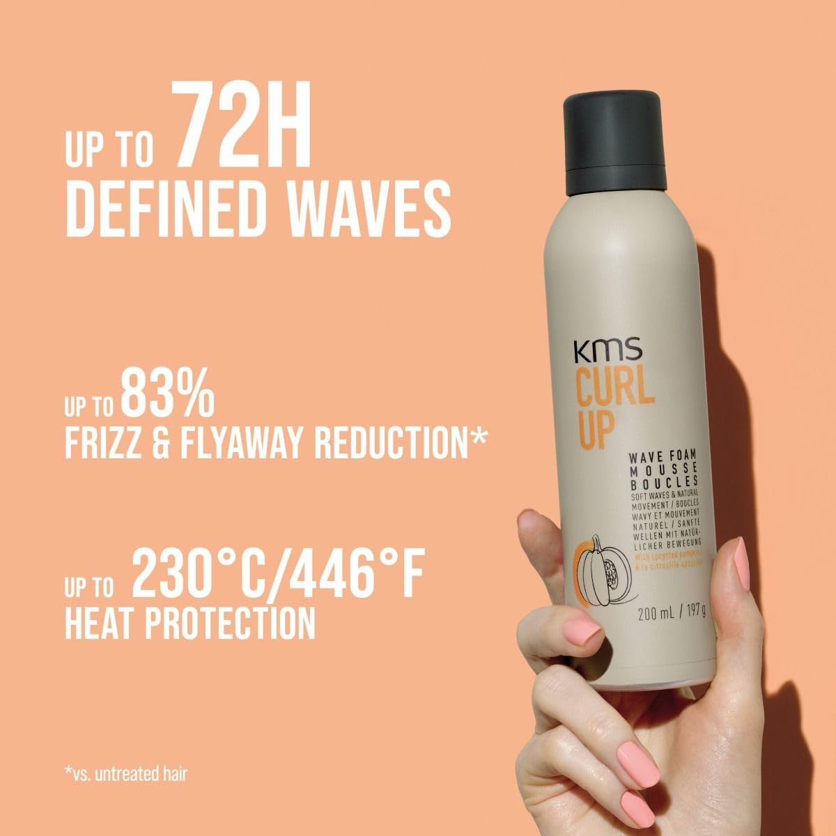 KMS CurlUp Wave Foam - Schiuma per ricci e onde flessibili, volume e definizione naturale, 200 ml
