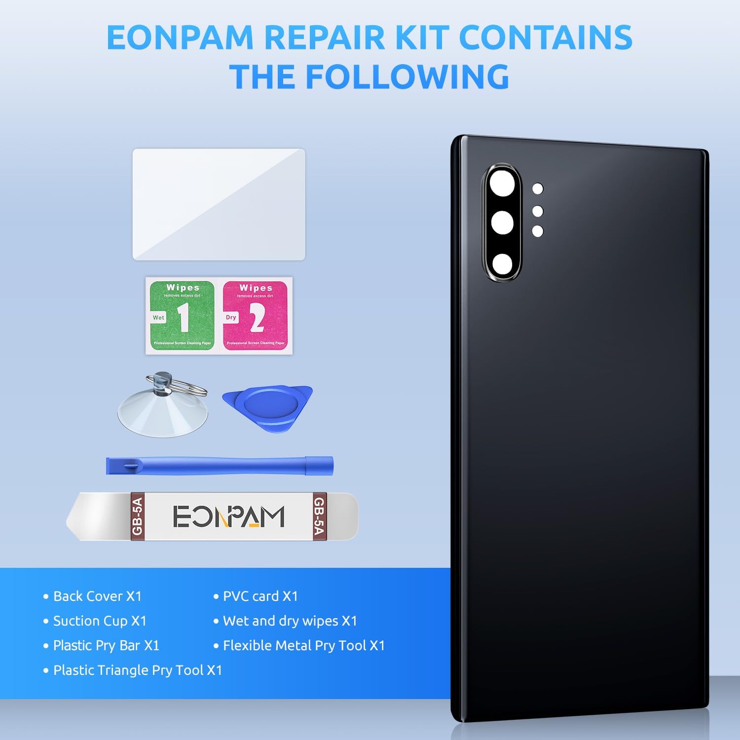 Back Glass Replacement for Samsung Galaxy Note 10+ Plus SM-N975 Back Cover Rear Housing with Camera Lens + Repair Tool Kit Genuine Rear Glass (Blue)