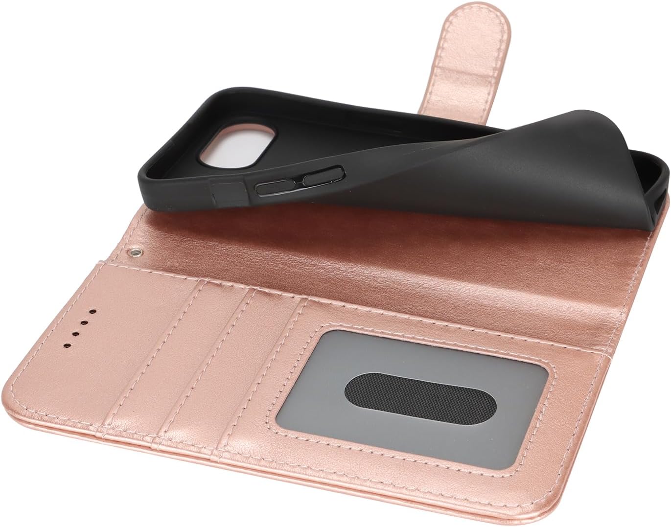 Cavor for iPhone 16e Wallet Case for Women Flip Folio Kickstand PU Leather Case with Card Holder Wristlet Hand Strap Stand Protective Cover for iPhone16e 6.1'' Phone Cases-Rose Gold