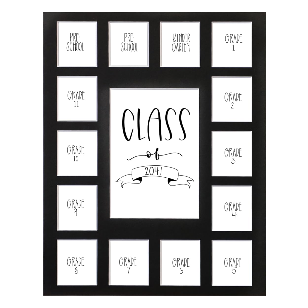 Rustic Red Door Co. RRD Class of 2041 Photo Mat (11" x 14") - Collage Picture Frame for School Pictures Pre-K to 12 Mat - No Frame Black (15 Photos)