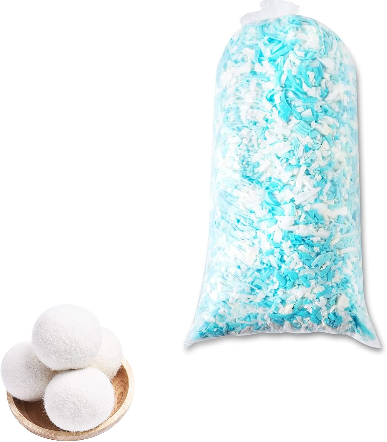 Shredded Memory Foam Pillow Filling Wool Dryer Balls 4 Pack