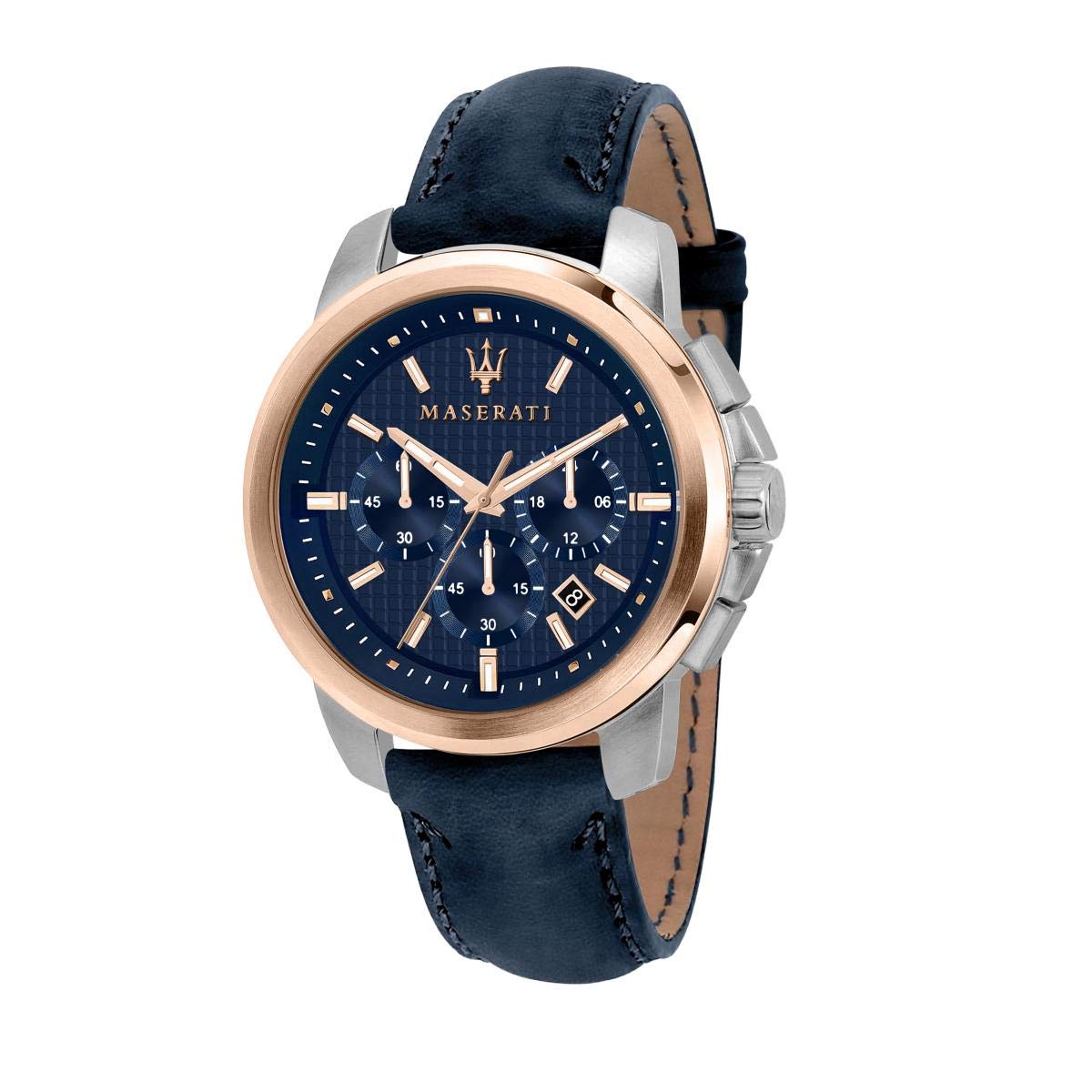 MaseratiSuccesso Reloj Hombre, Cronógrafo, en Acero, PVD Oro Rosa, Cuero - R8871621015