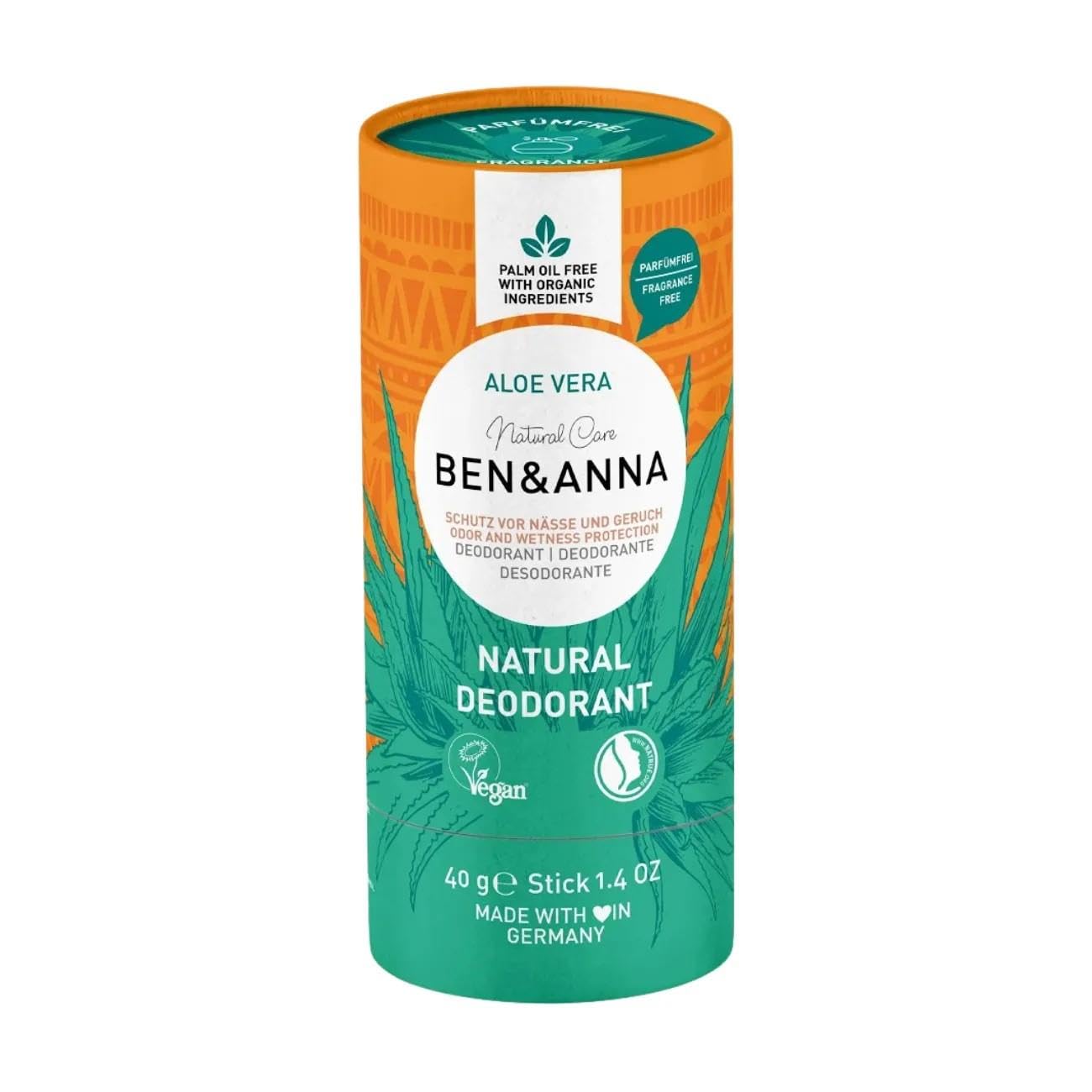 Ben & Anna Natural Aloe Vera Soda Deodorant Fragrance Free Paper Tube 40g