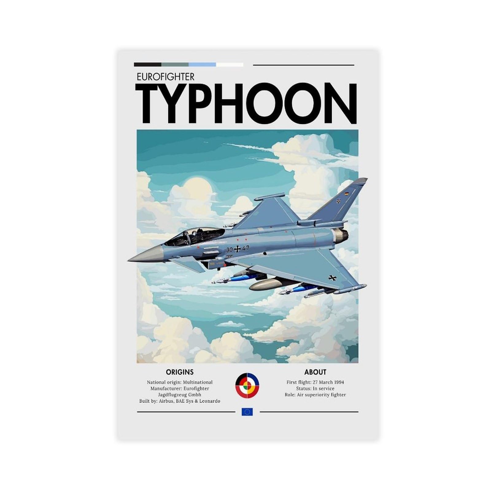 Qzfncoyu Eurofighter Typhoon Poster Art Canvas Poster Bedroom Decor Landscape Office Room Decor Gift 12X18inch(30X45cm)