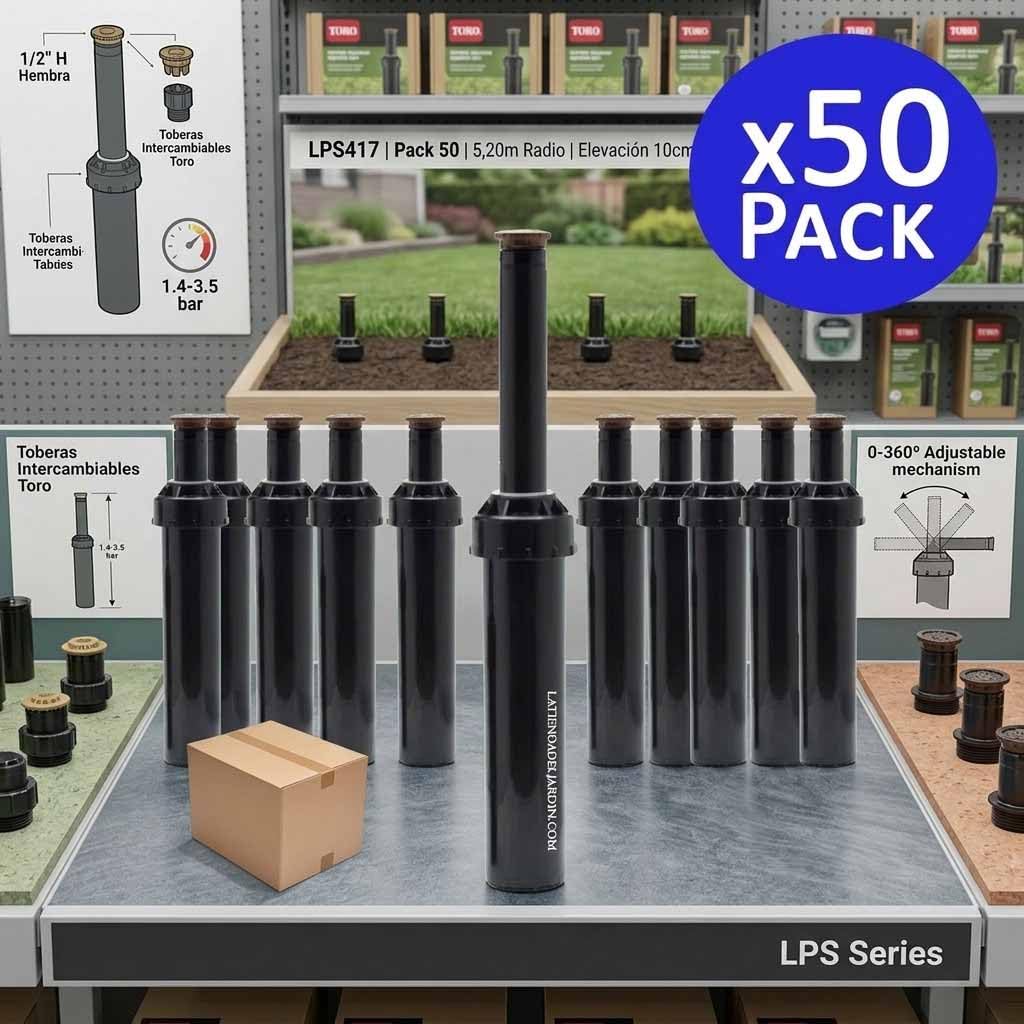 Suinga Pack 50 Difusor de Riego LPS417 | Alcance 5,20 m | Cobertura 0 a 360º | Aspersor con Elevacion 10 cm | Sistema de Riego Eficiente y Uniforme para Jardin y Zonas Verdes