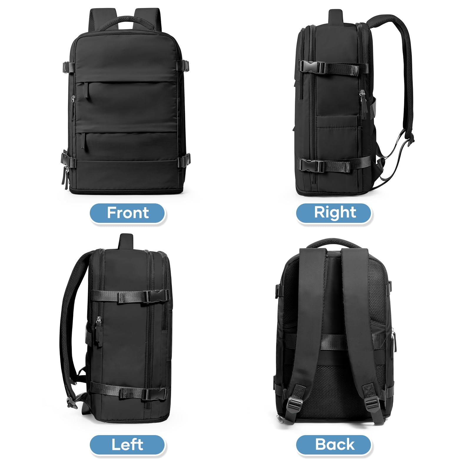 coowoz Large Travel Backpack For Women Men,Carry On Backpack Flight Approved,Hiking Backpack Waterproof Outdoor Sports Rucksack Casual Daypack Fit 15.6 Inch Laptop Shoes Compartment (Black)