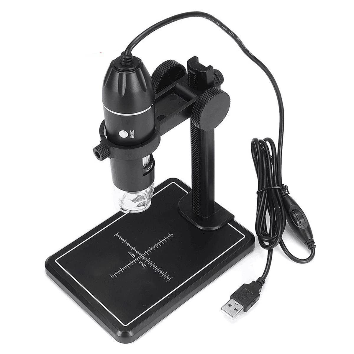 Microscope 1600X Electronic Microscope Digital Microscope 3 in 1 USB for LED Magnifier(Black Holder)