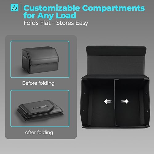 Miniatura 7 de Organizadores de coche para maletero para SUV, sedán, caja de almacenamiento de cuero, tapa magnética, plegable y ajustable, 16.5 pulgadas