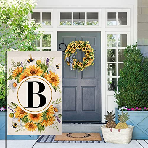 Monogram Letter B Garden Flag Summer Sunflower 12X18 Vertical Double Sided Spring Floral Bee Outside Decorations Small Burlap Family Last Name Initial Yard Flag #TOP2