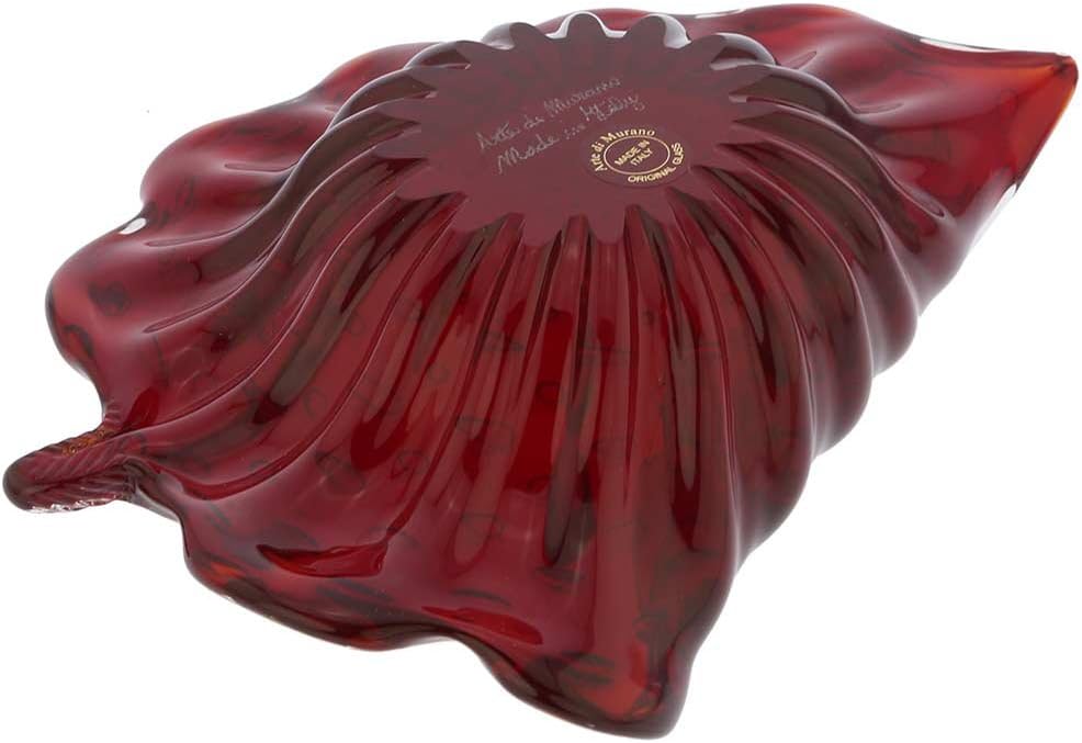 Glass Of Venice Murano Glass Bullicante Leaf Bowl - Red