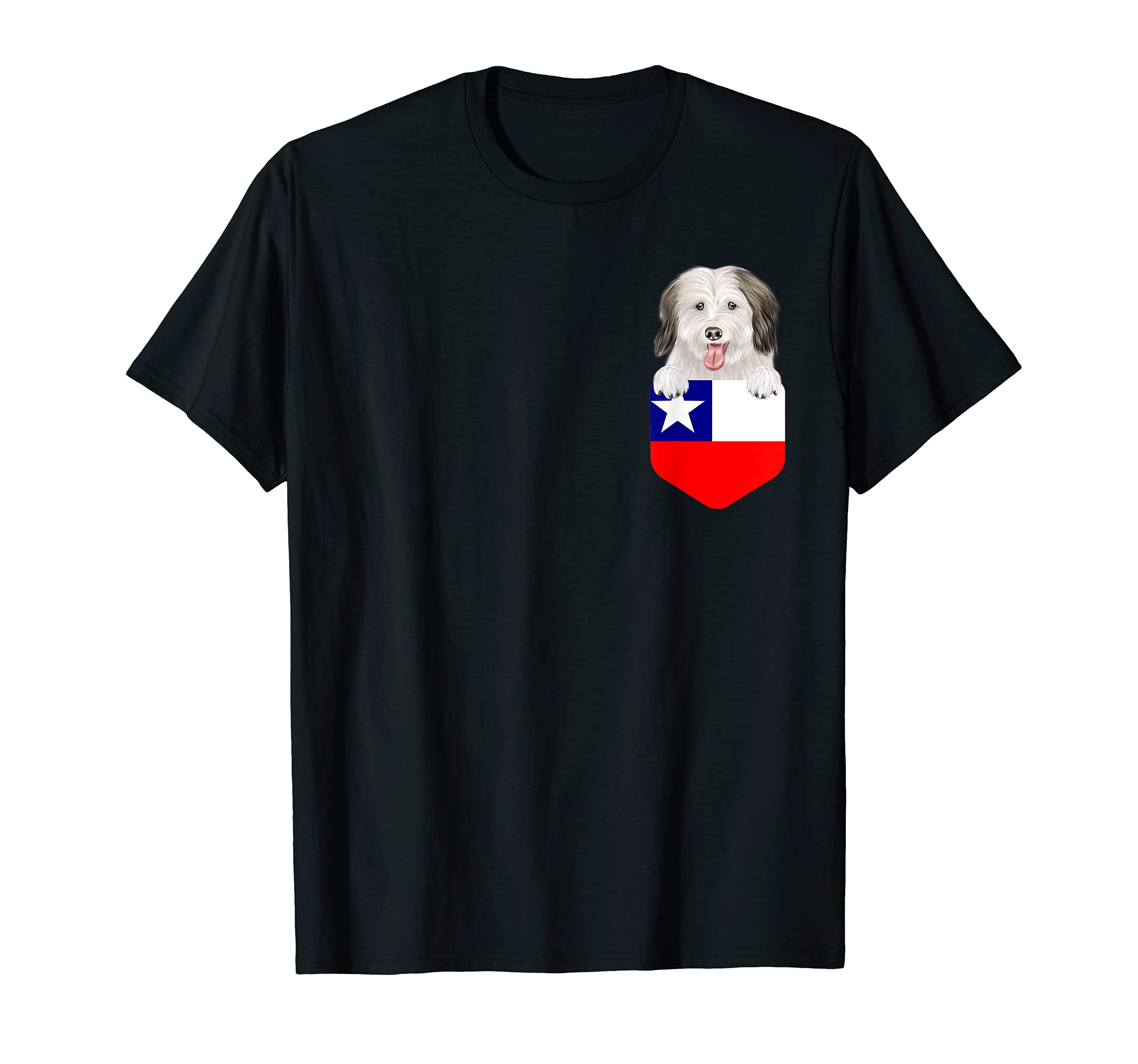 Chile Flag Coton de Tulear Dog In Pocket T-Shirt, Black