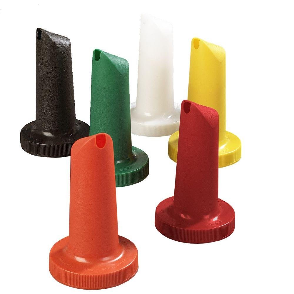 Carlisle FoodService Products Pourplus Store 'N Pour Bottle Spouts Pour Spouts with Integrated Neck for Bar, Kitchen, And Restaurants, Plastic, 3.5 Inches, Assorted Colors, (Pack of 12)
