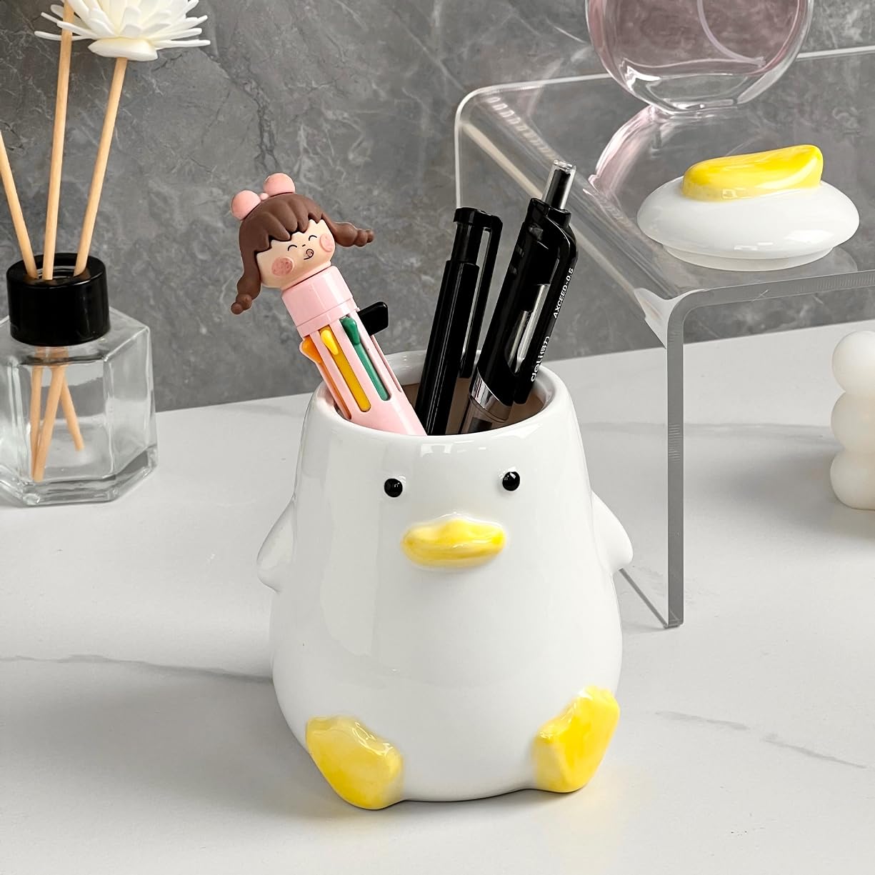 Amazon.co.jp: ペンスタンド アヒル かわいい おしゃれ ペン立て 卓上
