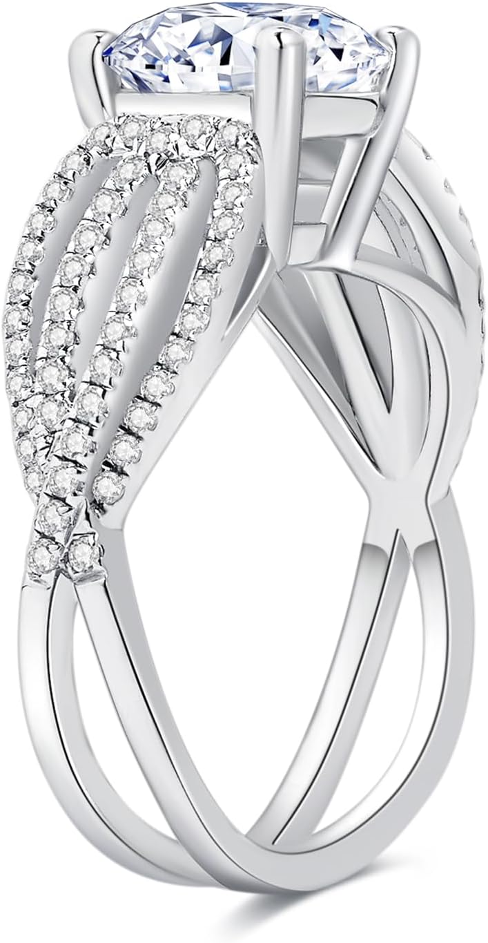 7.5 CT Cubic Zirconia Solitaire Engagement Ring for Women, 925 Sterling Silver & 18K White Gold Plated, Wedding Promise Ring Size 4.5-10