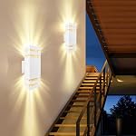 Feux extérieurs Support mural, blanc haut et vers le bas installations d'éclairage extérieur, moderne mur de porche carré lumière de porte avant en aluminium LED Lampe murale pour garage Jardin Patio paquet de 2