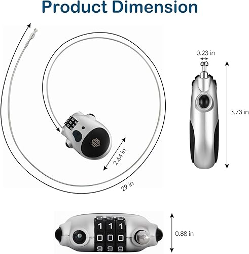 Miniatura 2 de HOX Cerradura de combinación de 3 dígitos ultra segura con cable retráctil de 3 pies para bicicleta, esquí, snowboard y cochecito