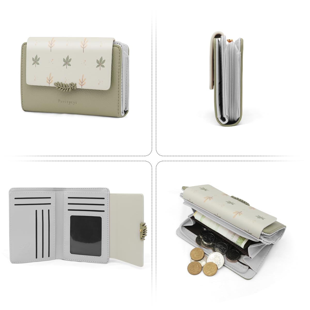REETEE Portefeuille Femme en Cuir PU Porte Monnaie Femme Petit Format Porte Feuilles pour Femme avec 10 Porte Carte, Porte-Feuille Femmes Zippé Pochette à Monnaie (Z- Vert)