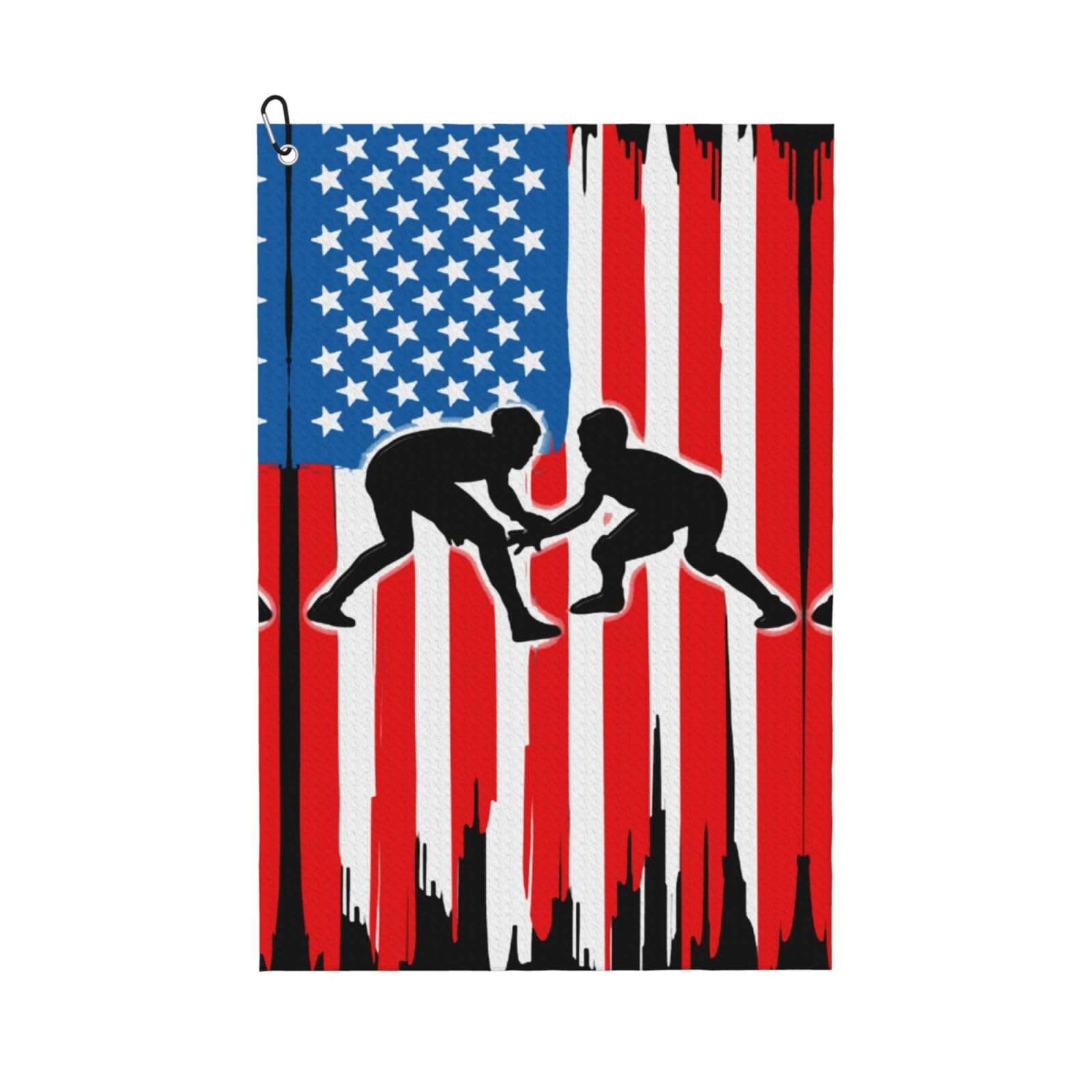 peiyeety Wrestling U.S. Flag Microfiber Golf Towel with Carabiner Clip, 16x24 Inch Absorbent Waffle Weave Towel for Golf Bags