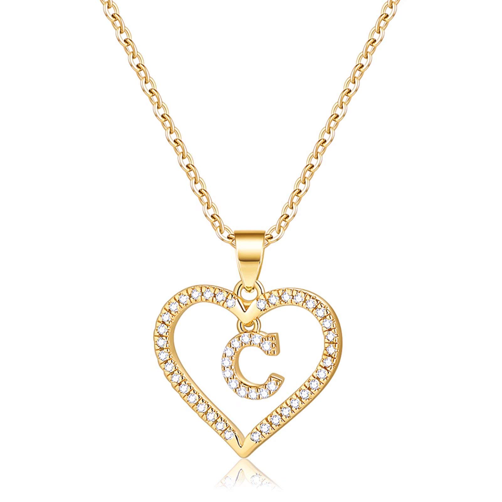 IEFSHINYInitials Letter Necklace for Women Girls, 14k Gold Filled Initial Letter Plated Charm Necklaces CZ Pendant Love Heart Alphabet Necklace for Women Teen Girls