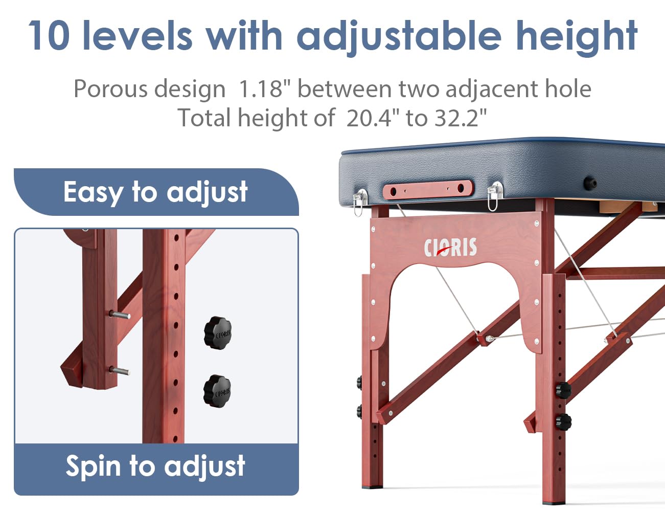 CLORIS Lettino da massaggio professionale da 213,4 cm, portatile, con gambe in legno rinforzato, supporta fino a 500 kg, pieghevole, leggero, per spa, saloni, tatuaggi, massaggi, lettini regolabili in
