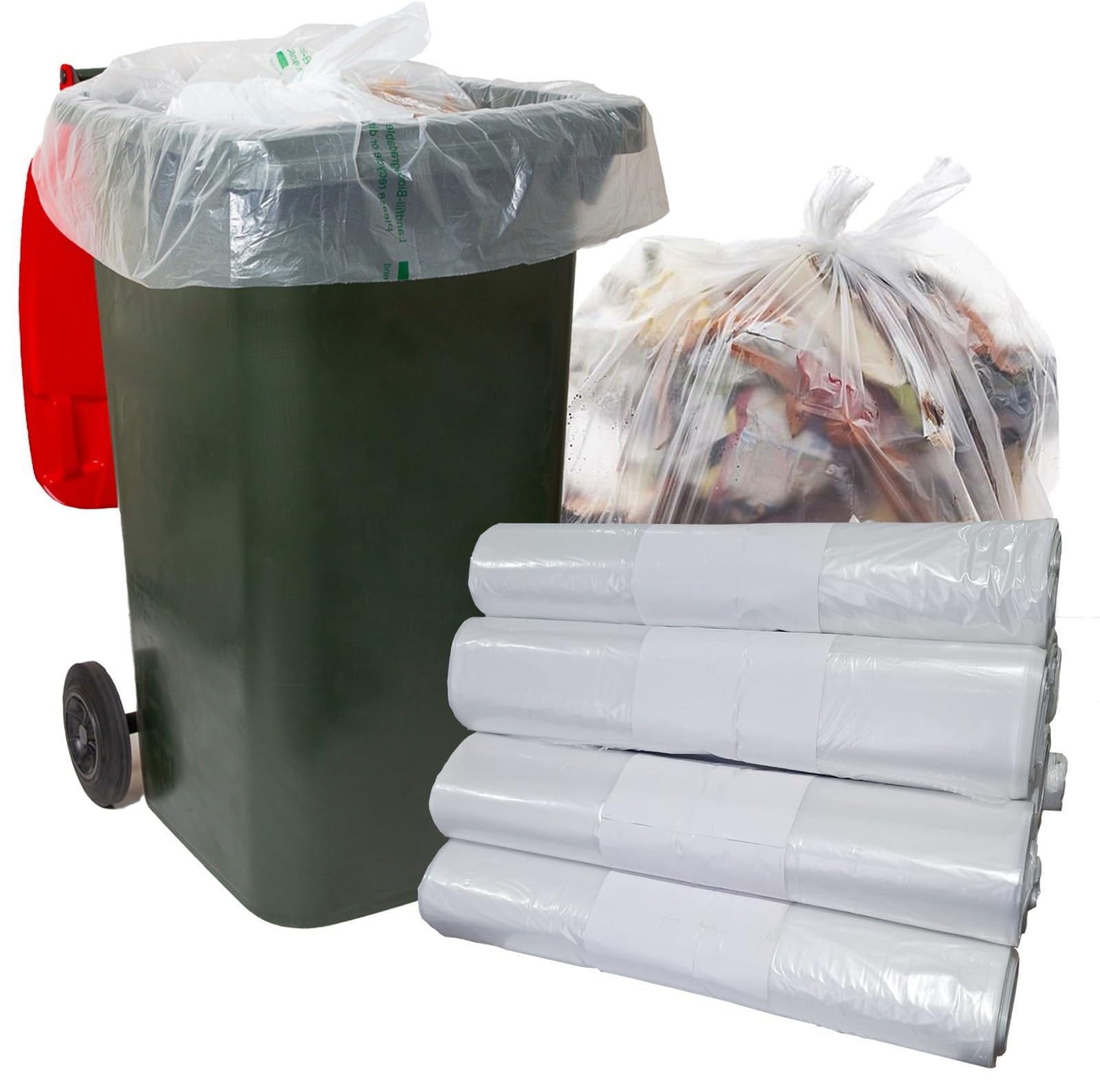 A406 Clear Strong Wheelie Bin Liners Heavy Duty Rubbish Sacks For Big Refuse Bins 240 Litre Refuse Sacks Heavy Duty (10)