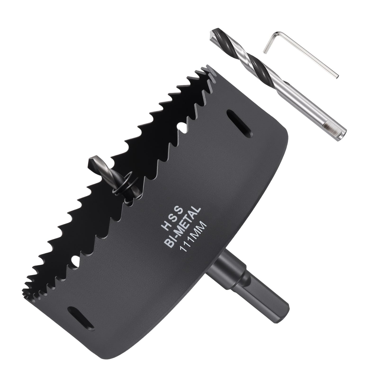 METALLIXITY Bi-Metal Hole Saw 4-3/8", M42 HSS Circular Head 111mm Hole Cutter with 2 Pilot Drill Bits