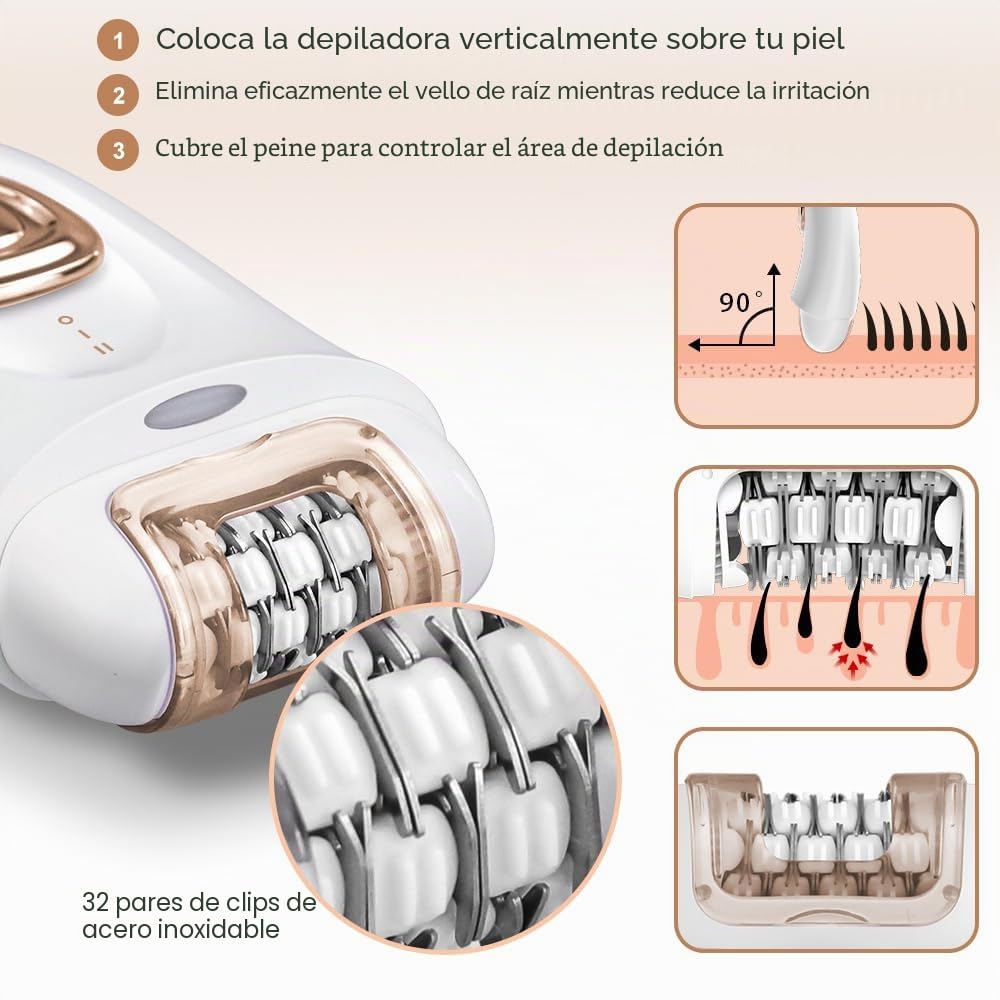 Depiladora Íntima 2 en 1 Rescien para Mujer con Cabezal de Afeitado y Cabezal de Depilación | Depiladora Eléctrica| Afeitadora Eléctrica Femenina Apta para Rostro, Piernas, Brazos y Zona del Bikini