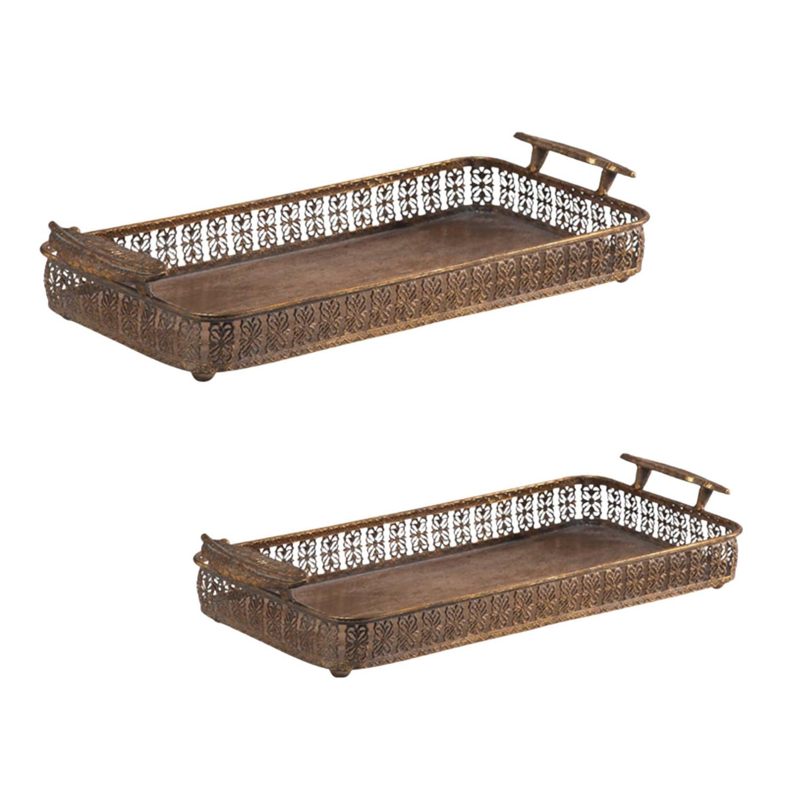 Bandeja Decorativa Bandeja Metal Bandeja Servir Bandeja Centro de Mesa con Detalles Patrón en Laterales y Asa Adecuada para Exhibir Tazas Velas, Style to 1