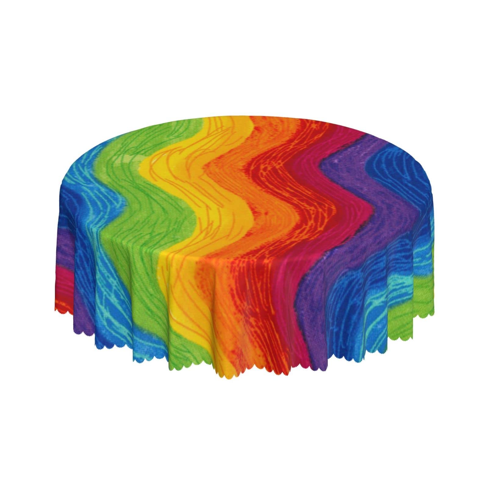 Lsjuee Rainbow Wave Graffiti Round Tablecloth 60 Inch Printed Washable Tablecloth for Dining Party Holiday Fall Home Decorative