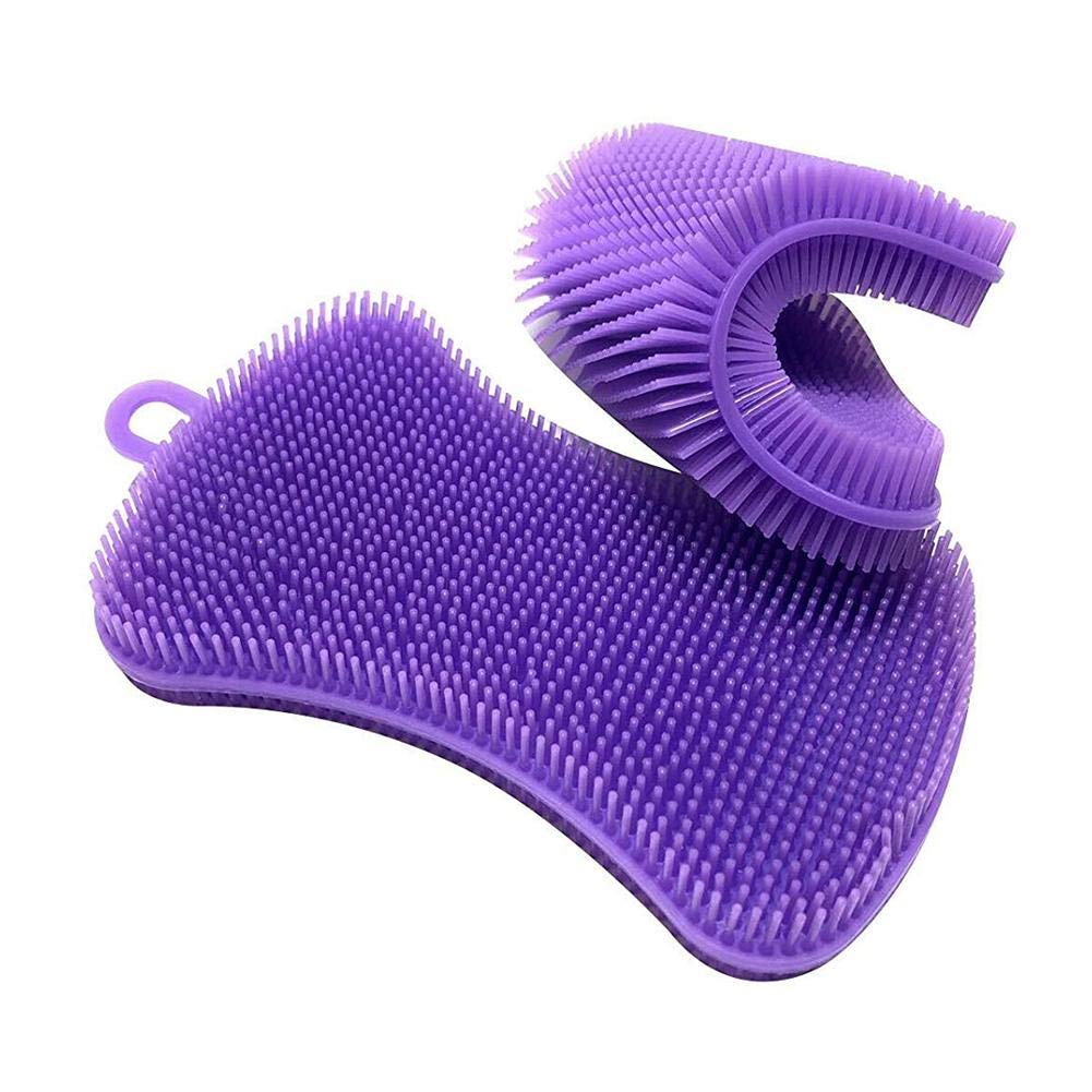 Silicone Sponge Dish Washing Brush Scrubber Pot Pan Sponge Scrubber Multipurpose Non Stick Kitchen Gadgets Cleaning Tool - Purple
