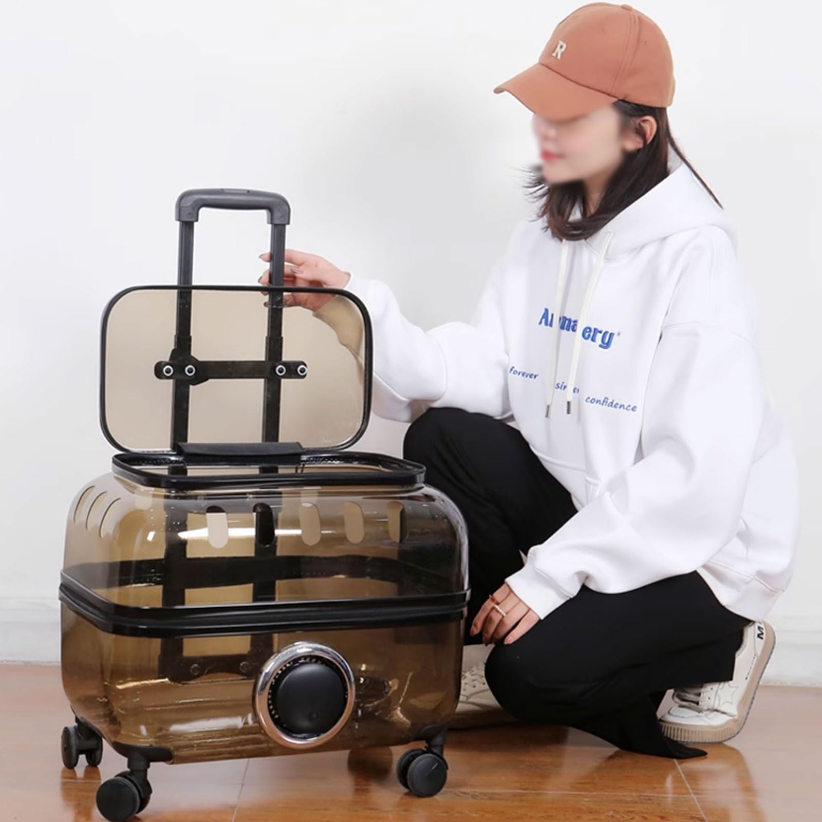 Transportin Rigido Transparente Gato Grande con Ruedas, Mochila Grande de Viaje con TelescóPicas Handle para Perros/Gatos de hasta 27 LB Uso en Exteriores (Color : Clear)