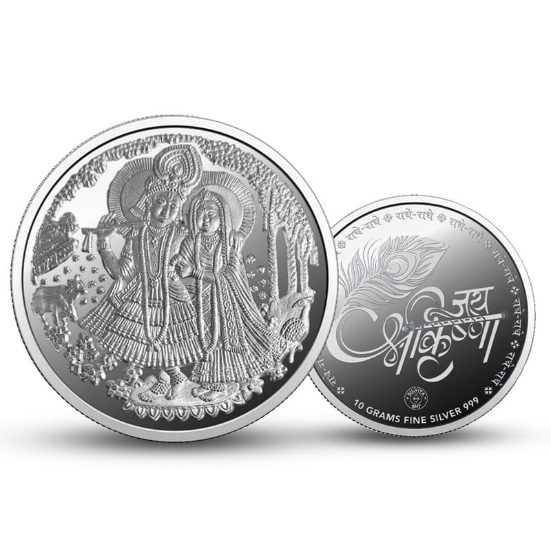 Silviya BIS Hallmarked Radha Krishna 999 Pure Silver Coin (10 Gram) Round Shape: Divine Love Couple - Vrindavan - Janmashtami - Diwali Gift - Puja Offering (B0CJM6WR6S) Amazon Price History, Amazon Price Tracker