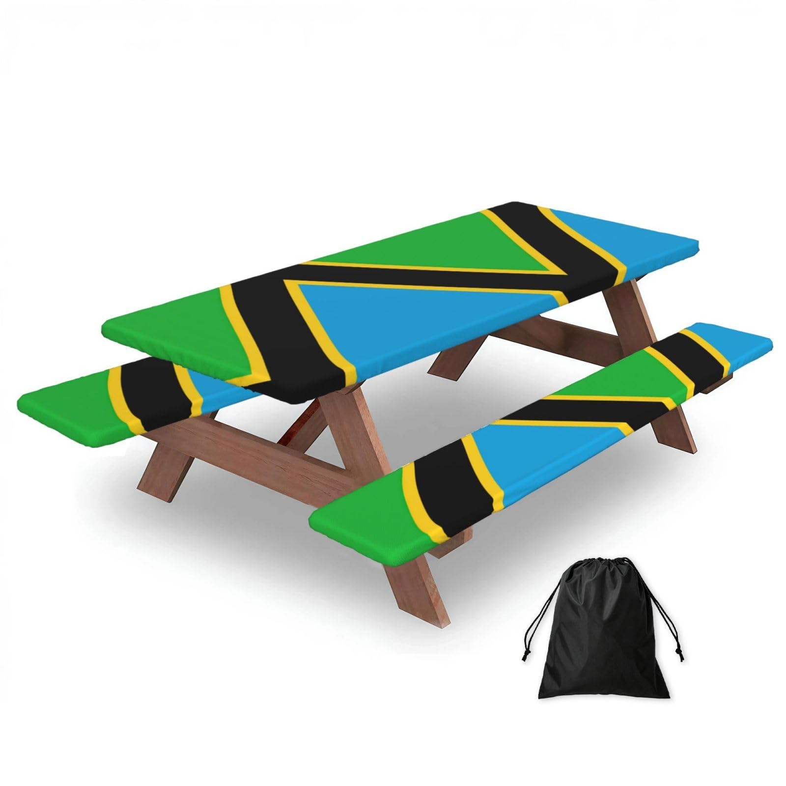 Zyjhyy Black Tanzania Flag Print 3 Pack Wipeable Picnic Bench Cover And Table Cover Lightweight Table Cloth For Camping Outdoor