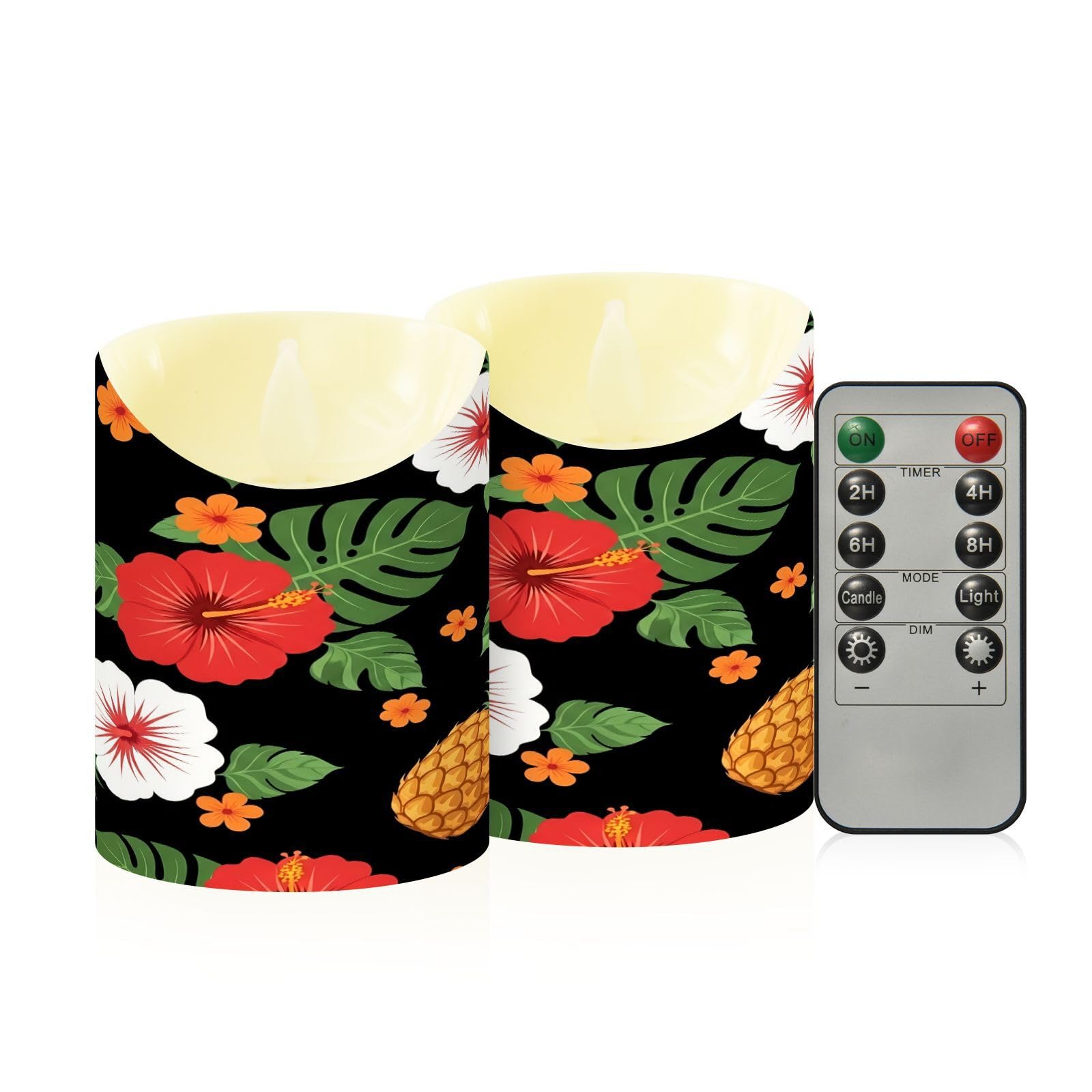 Cgiub Pineapple Flameless Candles with Timer 2pcs Battery Operated Flickering Flameless LED Pillar Candles for Holiday Home Wedding Fireplace Decor
