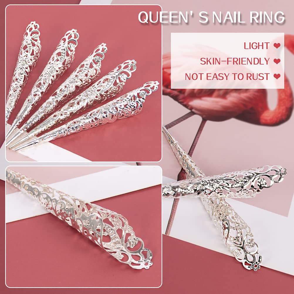 Yumoo 10pcs Finger Nail Tip Claw Rings Ancient Queen Costume Fingertip Claw Nail Rings Decoration Accessory for Cosplay Drama Dance Show - Image 3