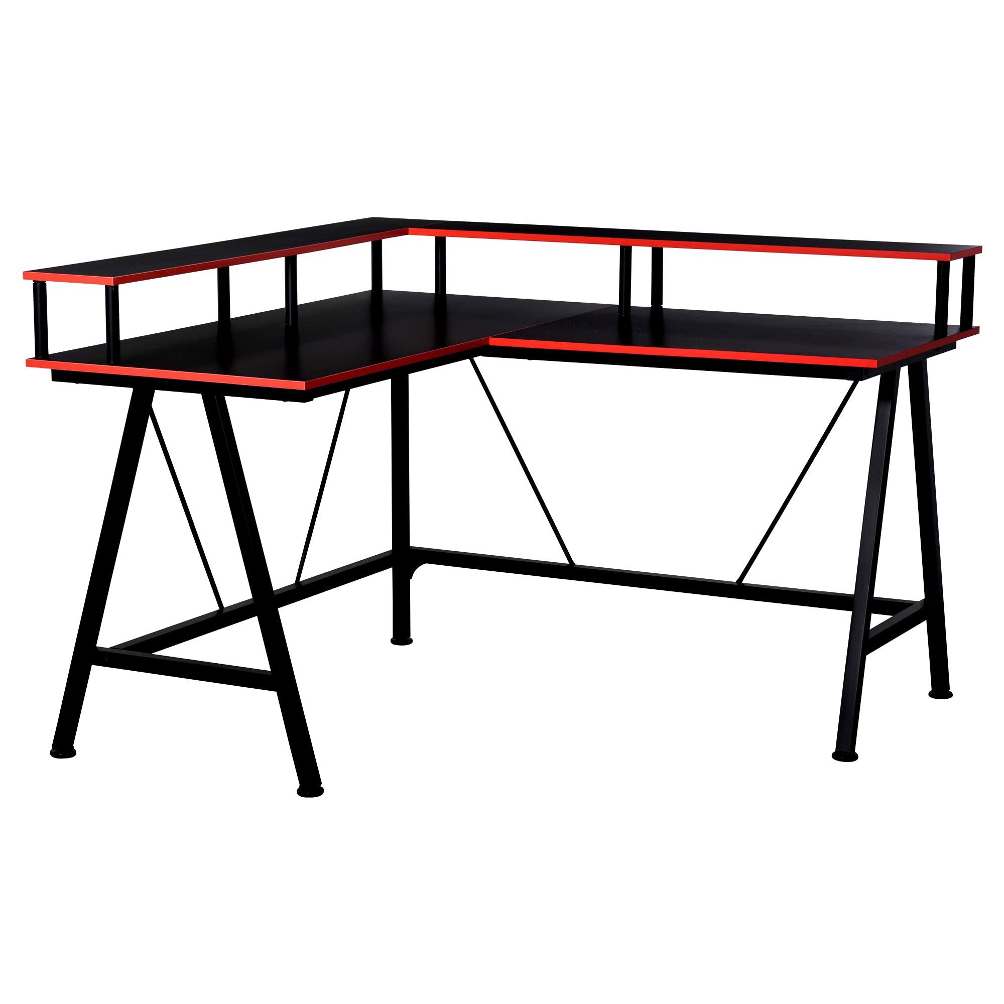 LShape Corner Gaming Desk Computer Table with Elevated Monitor