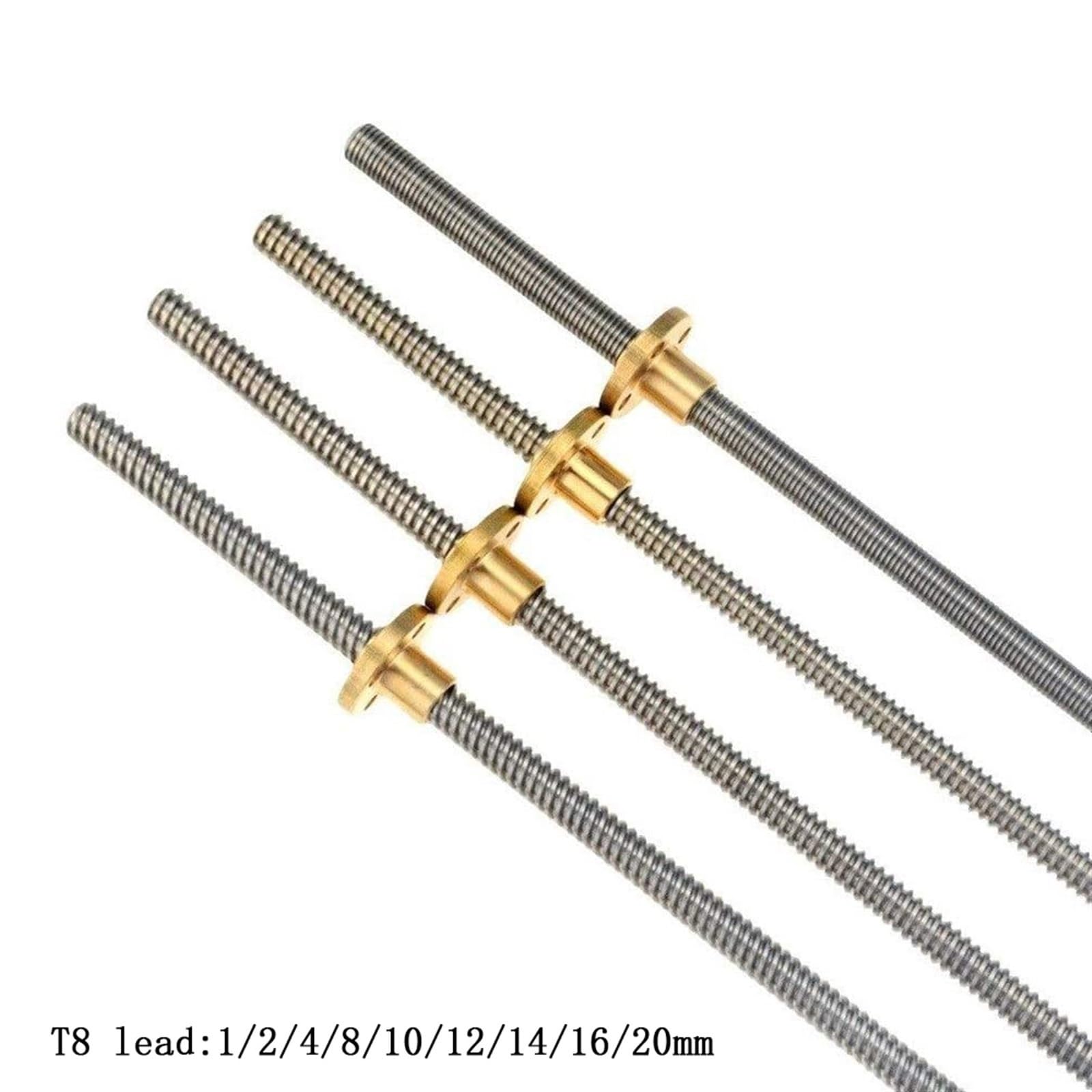 Stepper Screw T8 Screw Rod with Brass Nut 2mm Pitch 2mm 4mm 8mm 10mm 12mm 16mm 20mm Lead T8 Lead Screw Rod Stepper Motor Trapezoidal Rod Tapped Block(Pitch 2mm Lead 16mm,300mm)