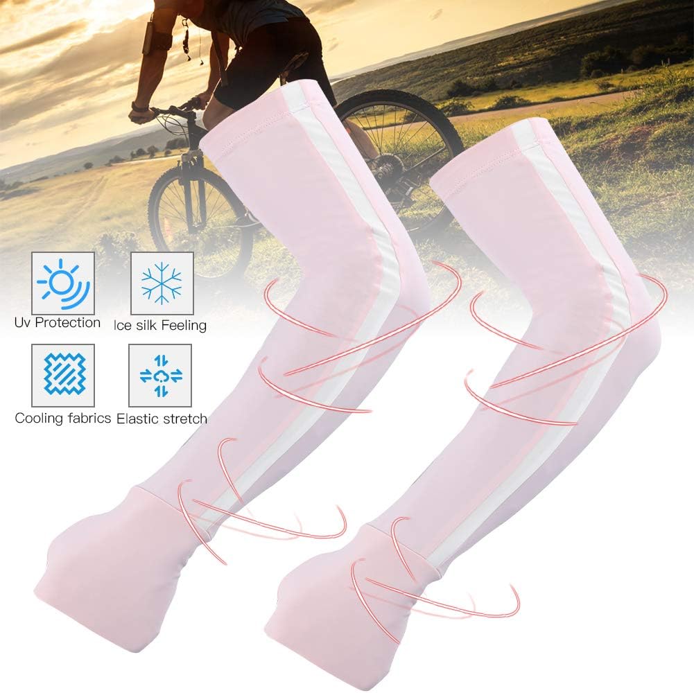 Woman Arm Warmers, Polyurethane Fiber AntiUV Arm Covers, Elastic Stripe Anti Slip Silicone, Half Finger, Ergonomic Slim, For Driving Cycling Fitness (Ice silk sleeves S)
